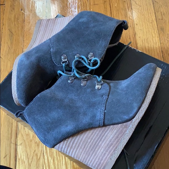 Grey Suede Wedge Boots - Picture 2 of 4